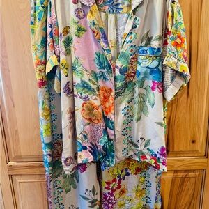 Floral Button-Up Shirt and Pants Sleep Set